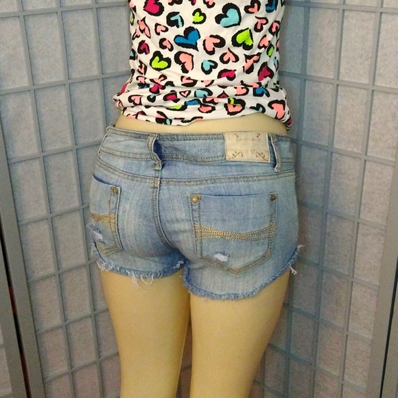Almost Famous Pants - Light Blue Denim Cutoff Shorts with Distressed Hem